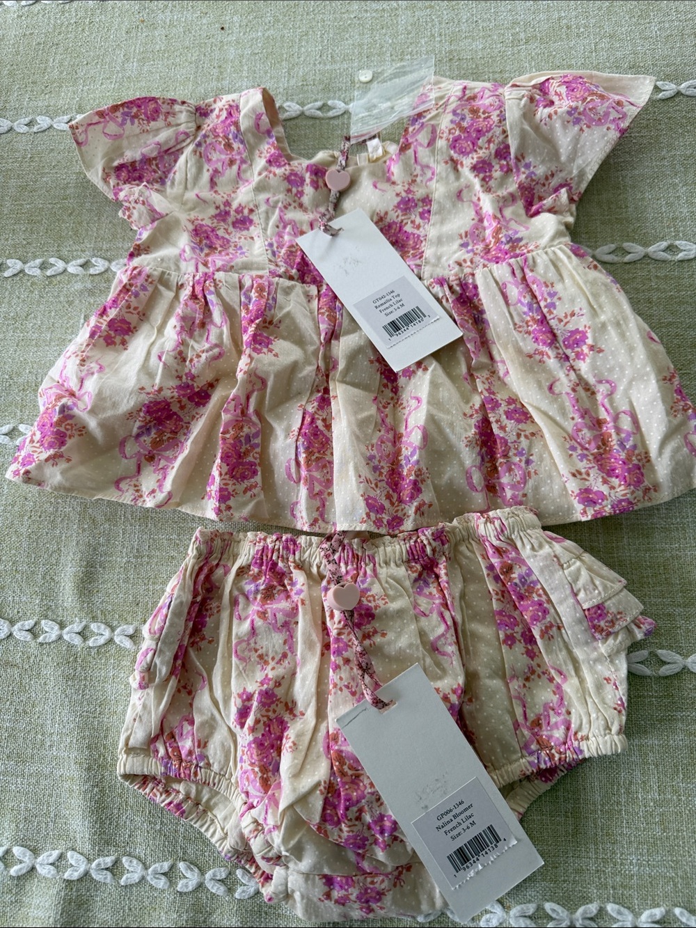 LoveShackFancy Cream and Pink Floral - 3-6 months